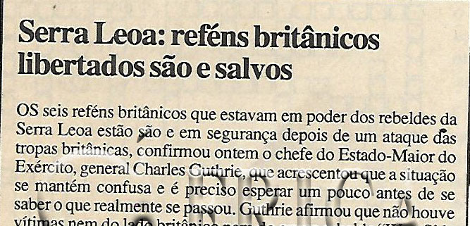 Serra Leoa: reféns britânicos libertados são e salvos – 11 de Setembro de 2000 (Notícias)