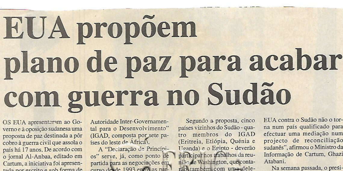 EUA propõem plano de paz para acabar com guerra no Sudão – 13 de Setembro de 2000 (Notícias)