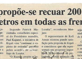 RDCongo: Kigali propõe recuar 200 quilómetros em todas as frentes – 10 de Agosto de 2000 (Notícias)