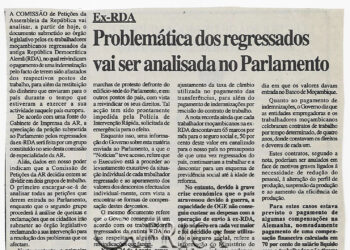 Ex-RDA: Problemáticas dos regressados vai ser analisada no Parlamento – 27 de Fevereiro de 2002 (Notícias)