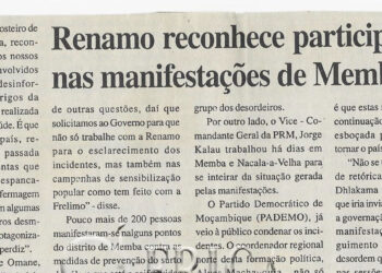 Renamo autoriza participação nas manifestações de Memba – 12 de Janeiro de 2002 (Notícias)
