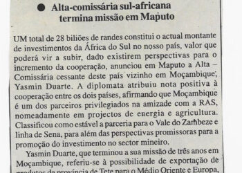 No país: RAS investe mais de 28 biliões de randes – Alta-comissária sul-africana termina missão em Maputo – 11 de Setembro de 2002 (Notícias)