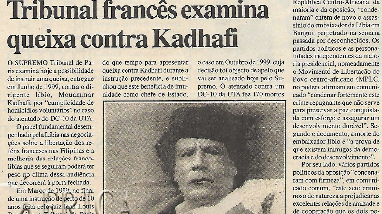Tribunal francês examina queixa contra Kadhafi – 08 de Setembro de 2000 (Notícias)