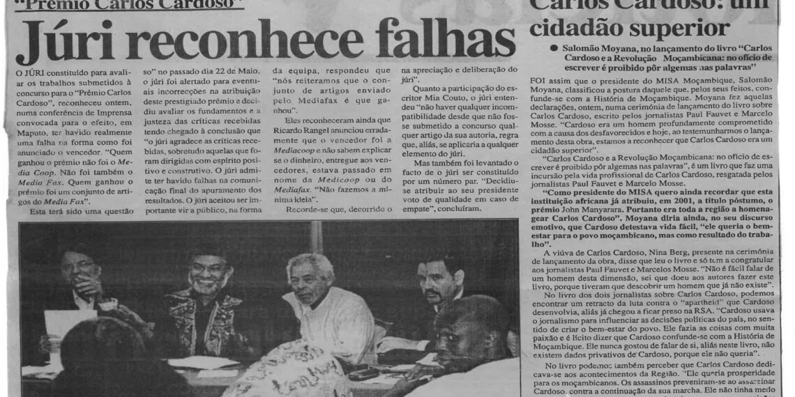 “Prémio Carlos Cardoso”: Juri reconhece falhas – 17 de Junho de 2003 (Notícias)