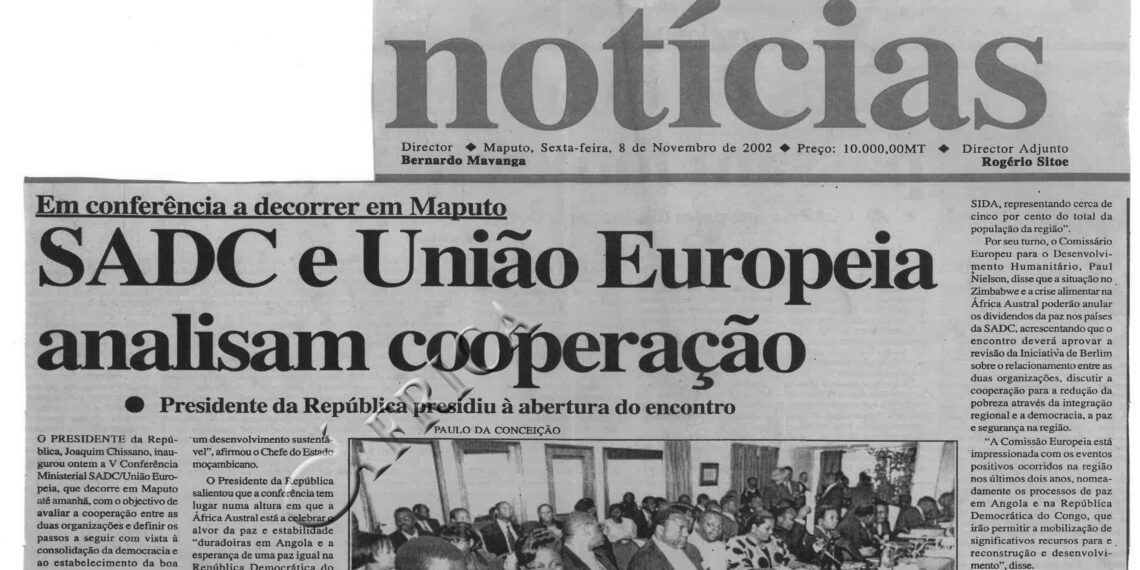 Em conferência a decorrer em Maputo: Comunidade do Desenvolvimento da África Austral (SADC) e União Europeia analisam cooperação – Presidente da República presidiu a abertura do encontro – 08 de Novembro de 2002 (Notícias)