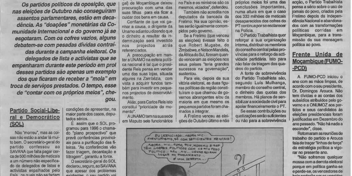 Partidos políticos sem assento parlamentar: A odisseia de viver sem o “trustfund” – 13 de Janeiro de 1995 (Savana)