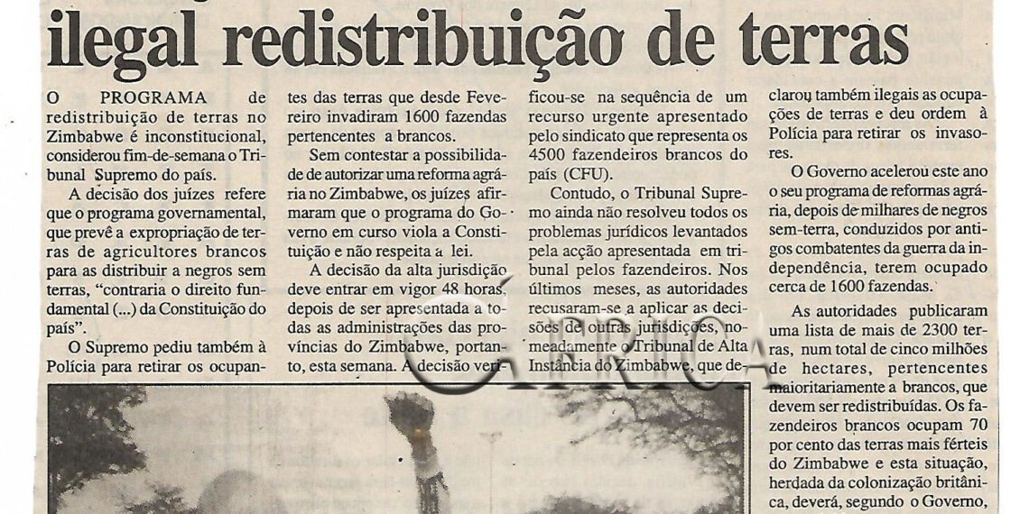 Justiça zimbabweana considera ilegal redistribuição de terras – 13 de Novembro de 2000 (Notícias)