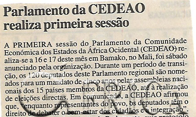 Parlamento da CEDEAO realiza primeira sessão – 13 de Novembro de 2000 (Notícias)