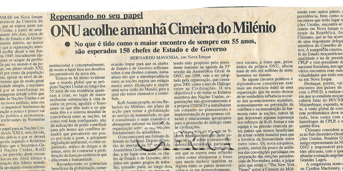 Repensando no seu papel: ONU acolhe amanhã Cimeira do Milénio – No que é tido como o maior encontro de sempre em 55 anos são esperados 150 chefes de Estado e de Governo – 05 de Setembro de 2000 (Notícias)