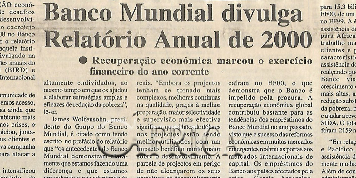 Banco Mundial divulga Relatório Anual de 2000 – Recuperação económica marcou o exercício financeiro do ano corrente – 27 de Setembro de 2000 (Notícias)
