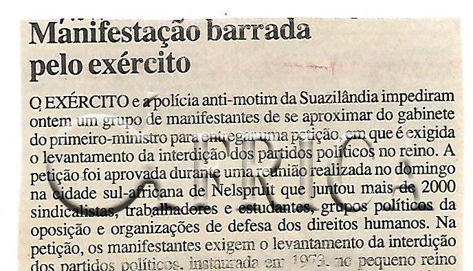 Manifestação barrada pelo exército – 08 de Novembro de 2000 (Notícias)