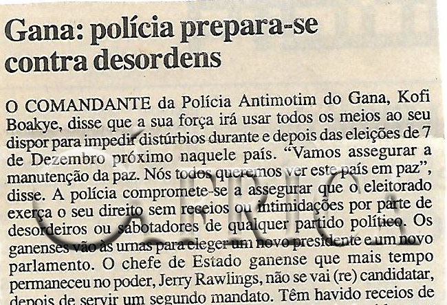 Gana: polícia prepara-se contra desordens – 08 de Novembro de 2000 (Notícias)