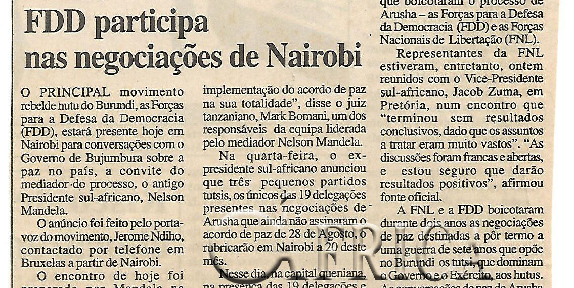 Burundi: FDD participa nas negociações de Nairobi – 20 de Setembro de 2000 (Notícias)
