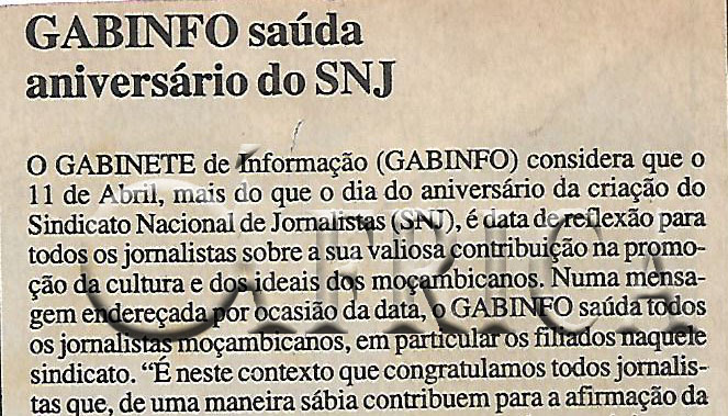 GABINFO saúda aniversário do SNJ – 13 de Abril de 2002 (Notícias)