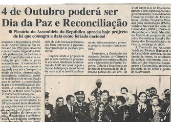 4 de Outubro poderá ser Dia da Paz e Reconciliação – Plenária da Assembleia da República aprecia hoje projecto de lei que consagra a data como feriado nacional – 13 de Março de 2002 (Notícias)