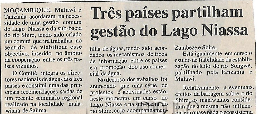 Três países partilham gestão do Lago Niassa – 29 de Abril de 2002 (Notícias)