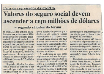 Para os regressados da ex-RDA: Valores do seguro social devem ascender a cem milhões de dólares – segundo cálculos do fórum – 18 de Abril de 2002 (Notícias)