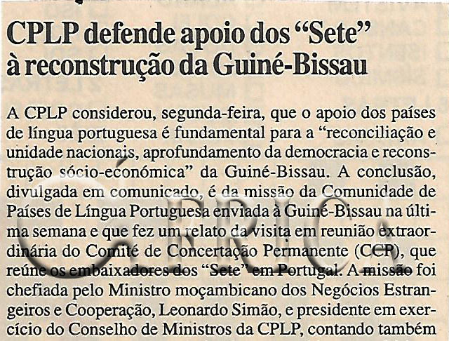 CPLP defende apoio dos “Sete” à reconstrução da Guiné-Bissau – 01 de Novembro de 2000 (Notícias)