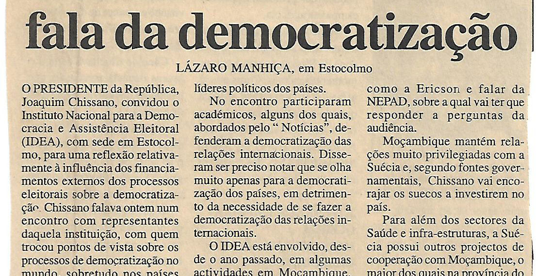 Chissano na Suécia fala da democratização – 02 de Abril de 2003 (Notícias)