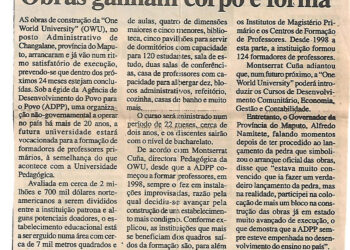 Projectada Universidade para Changalane: Obras ganham corpo e forma – 08 de Junho de 2002 (Notícias)