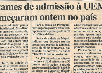 Exames de admissão à Universidade Eduardo Mondlane (UEM) começaram ontem no país – 11 de Junho de 2002 (Notícias)