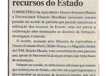 Extensão e investigação: MADER e UEM querem maximizar recursos do Estado – 22 de Abril de 2002 (Notícias)