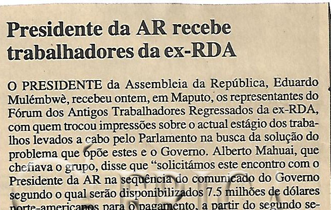 Presidente da AR recebe trabalhadores da ex-RDA – 13 de Abril de 2002 (Notícias)