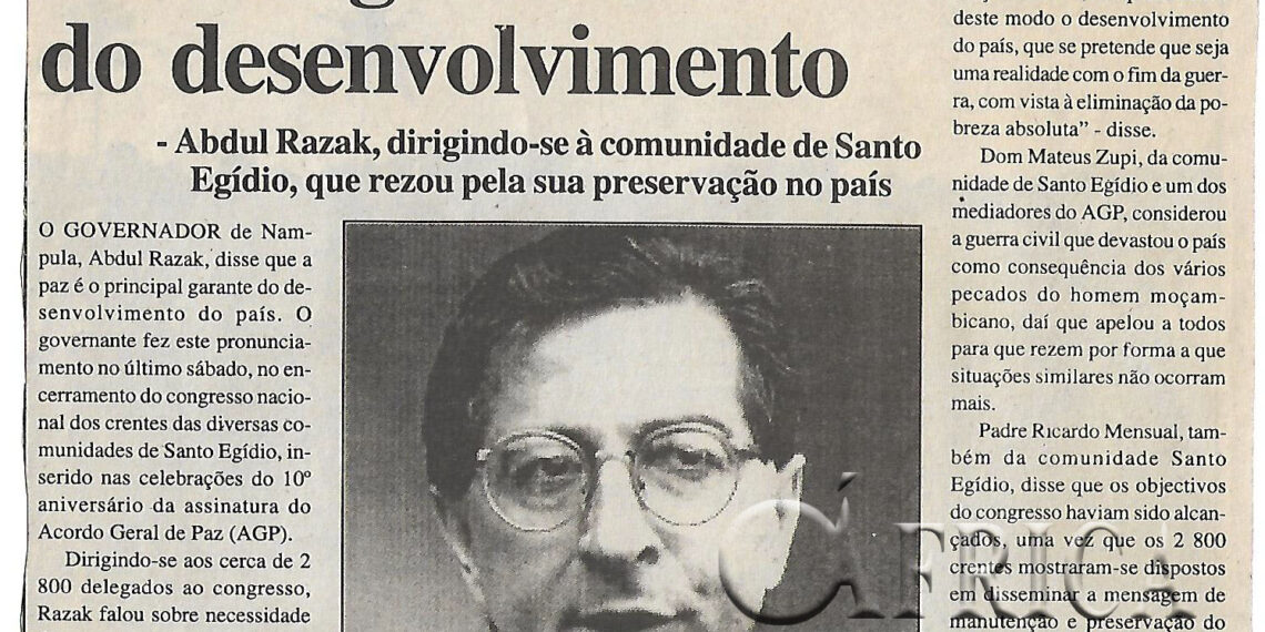 Paz é o garante do desenvolvimento – Abdul Razak dirigindo-se à comunidade de Santo Egídio, que rezou pela sua preservação no país – 26 de Junho de 2002 (Notícias)