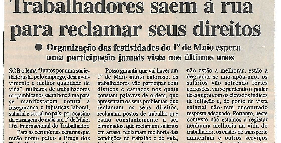 Em todo país: Trabalhadores saem à rua para reclamar seus direitos – Organização das festividades do 1º de Maio espera uma participação jamais vista nos últimos anos – 01 de Maio de 2002 (Notícias)