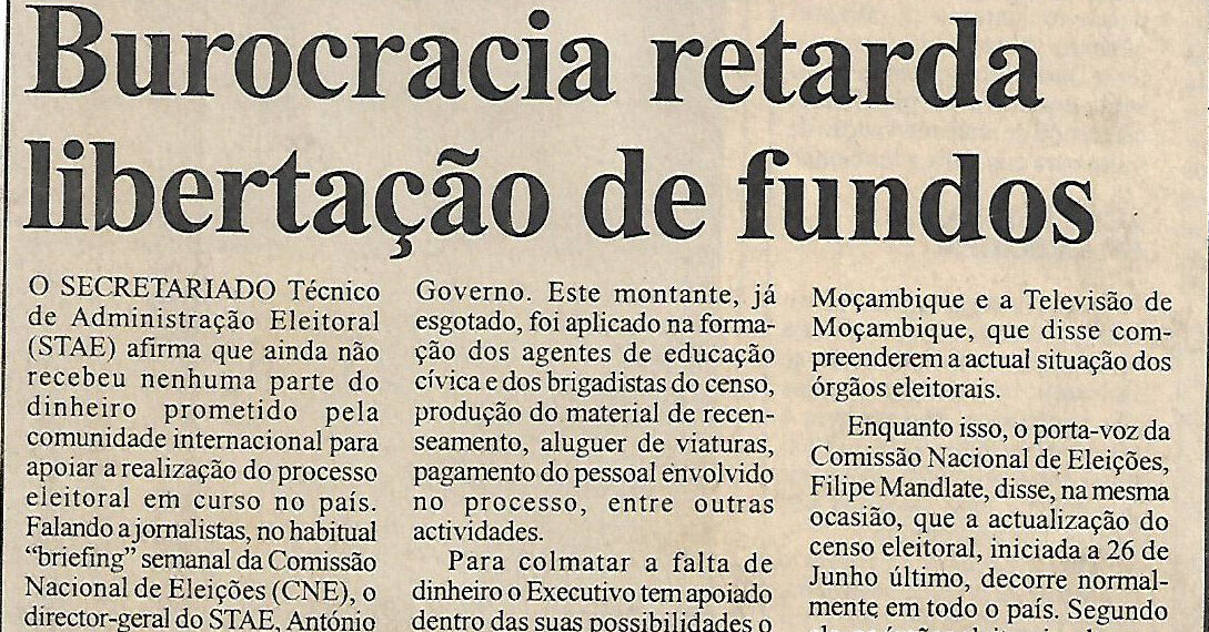 Para financiar processo eleitoral: Burocracia retarda libertação de fundos – 04 de Julho de 2003 (Notícias)