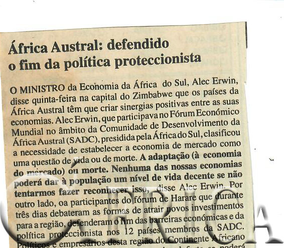 África Austral: defendido o fim da política proteccionista – 24 de Maio de 1997 (Notícias)