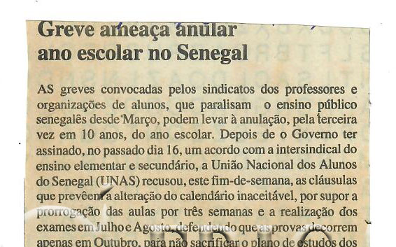 Greve ameaça anular ano escolar no Senegal – 28 de Maio de 1997 (Notícias)
