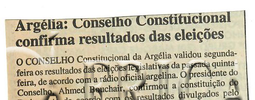 Argélia: Conselho Constitucional confirma resultados das eleições – 11 de Junho de 1997 (Notícias)