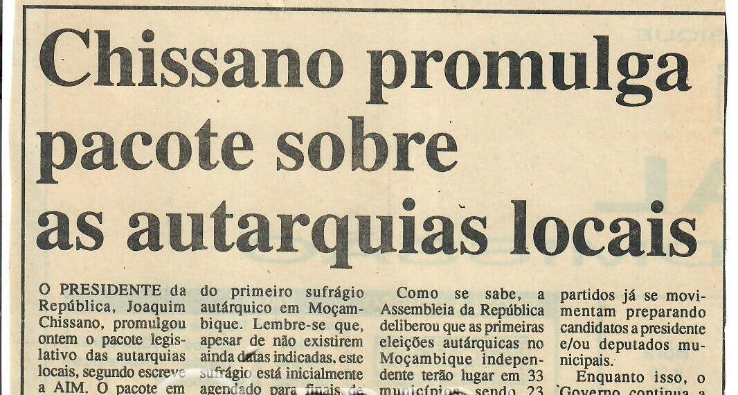 Chissano promulga pacote sobre as autarquias locais – 30 de Maio de 1997 (Notícias)