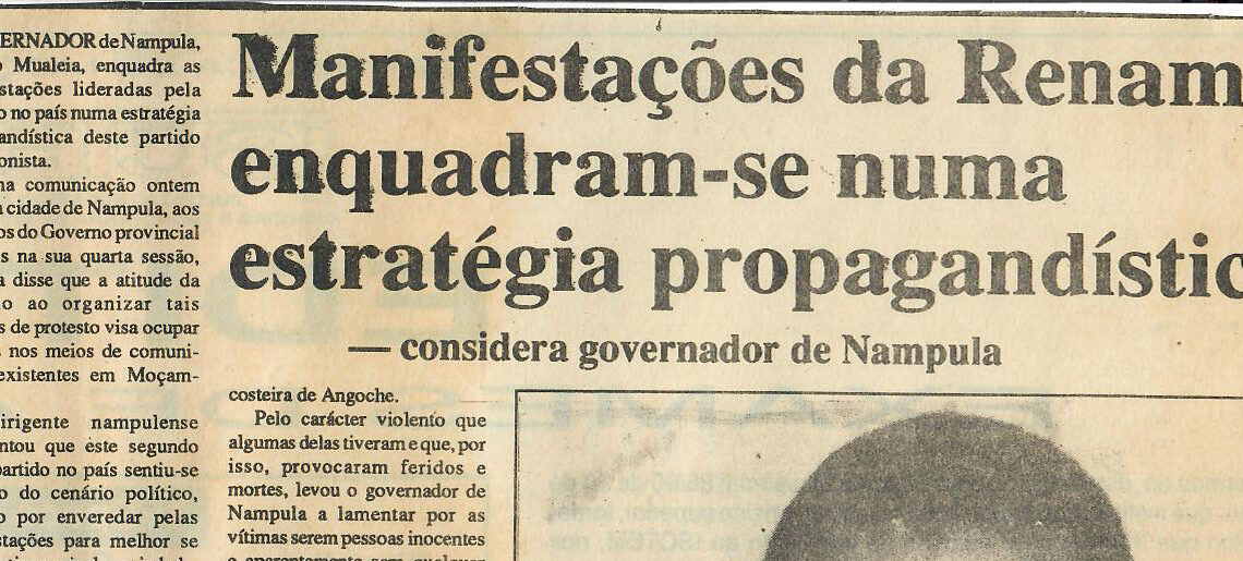 Manifestações da Renamo enquadram-se numa estratégia propagandística – considera governador de Nampula – 30 de Maio de 1997 (Notícias)