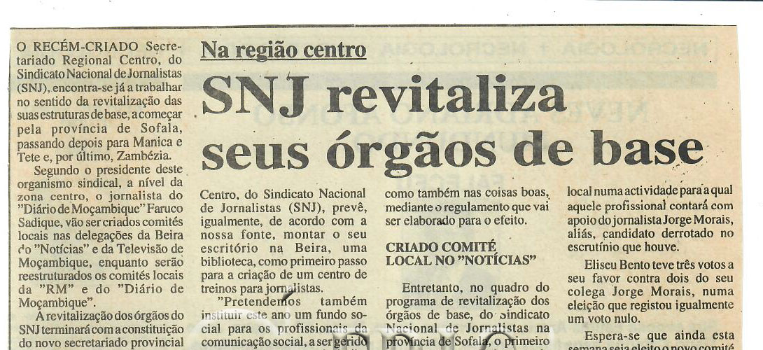 Na região centro: Sindicato Nacional de Jornalistas (SNJ) revitaliza seus órgãos de base – 22 de Maio de 1997 (Notícias)