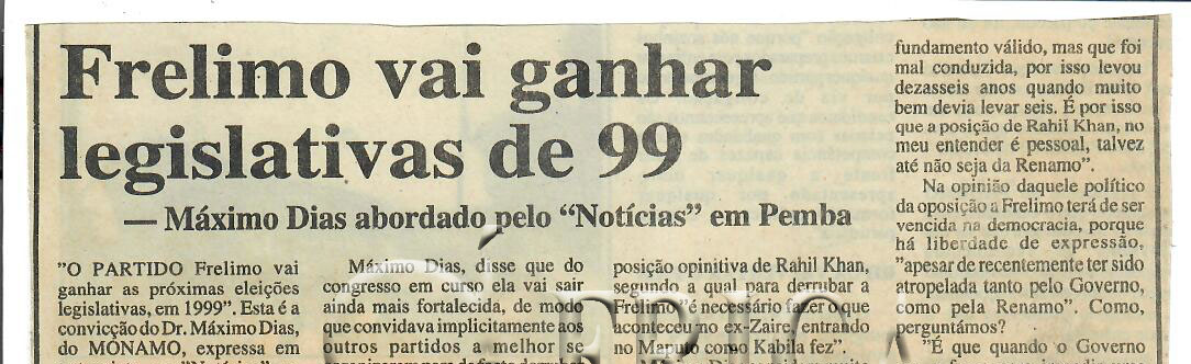 Frelimo vai ganhar legislativas de 99 -. Máximo Dias abordado pelo “Notícias” em Pemba – 23 de Maio de 1997 (Notícias)