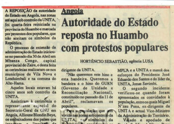 Angola: Autoridade do Estado resposta no Huambo com protestos populares – 30 de Maio de 1997 (Notícias)