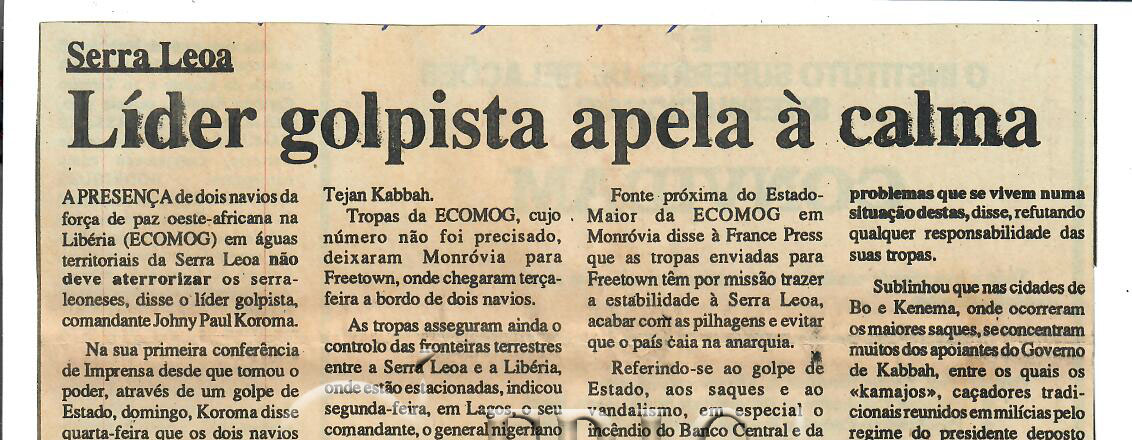 Serra Leoa: Líder golpista apela à calma – 30 de Maio de 1997 (Notícias)