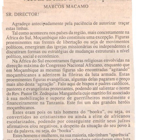 Igreja de Cristo em Moçambique versus frente de libertação – 09 de Janeiro de 2007 (Notícias)