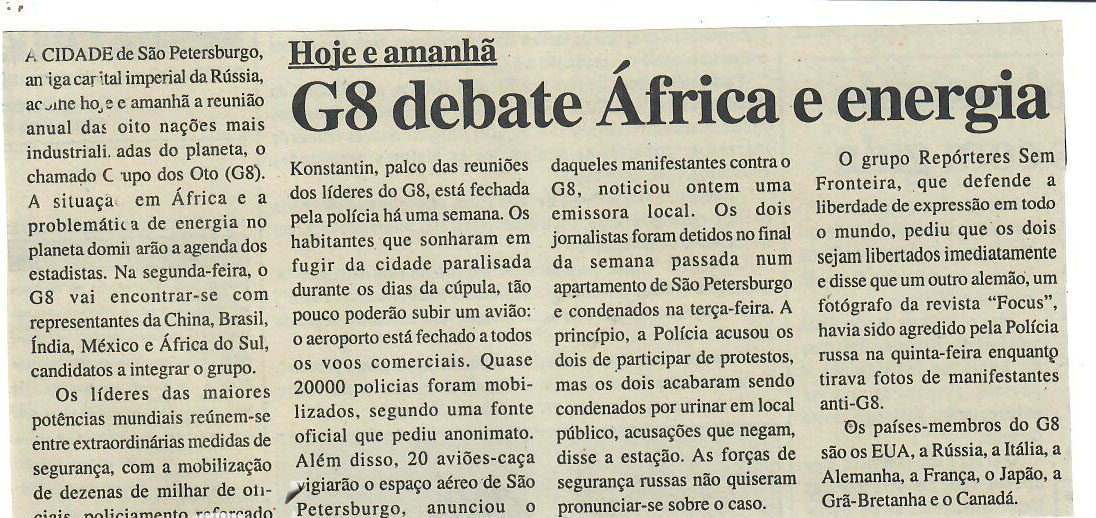 Hoje e amanhã: G8 debate África e energia – 15 de Julho de 2006 (Notícias)