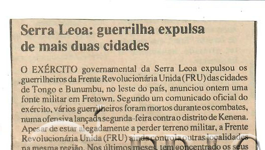 Serra Leoa: guerrilha expulsa de mais de duas cidades – 03 de Agosto de 1995 (Notícias)