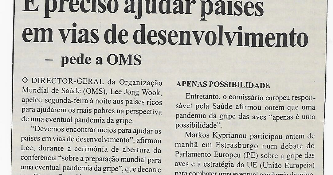 Gripe das aves: É preciso ajudar países em vias de desenvolvimento – pede a Oms – 26 de Outubro de 2005 (Notícias)