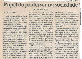 Papel do professor na sociedade – 26 de Julho de 2004 (Notícias)