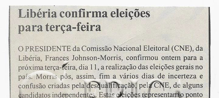 Libéria confirma eleições para terça-feira – 06 de Outubro de 2005 (Notícias)