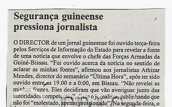 Segurança guineense pressiona jornalista – 13 de Março de 2008 (Notícias)