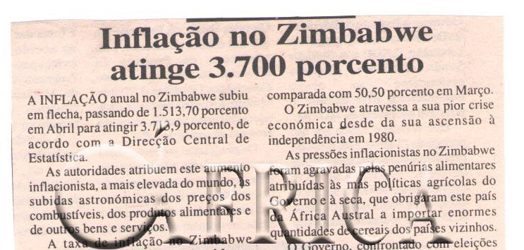 Inflação no Zimbabwe atinge 3.700 porcento – 25 de Maio de 2007 (Notícias)