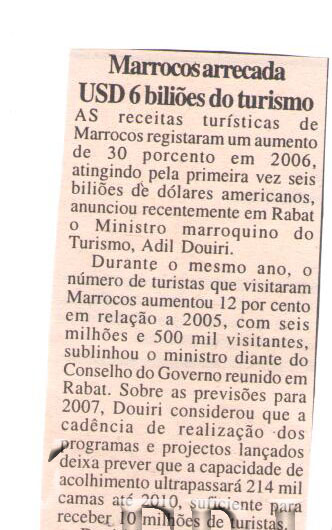 Marrocos arrecada USD 6 milhões do turismo – 25 de Maio de 2007 (Notícias)