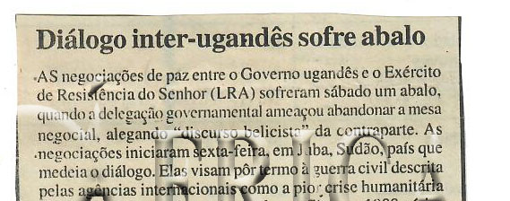 Diálogo inter-ugandês sofre abalo – 17 de Julho de 2006 (Notícias)