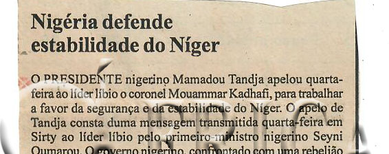 Nigéria defende estabilidade do Níger – 01 de Setembro de 2007 (Notícias)